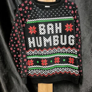 Black Juniors 7-9 long sleeve bah humbug Christmas sweater